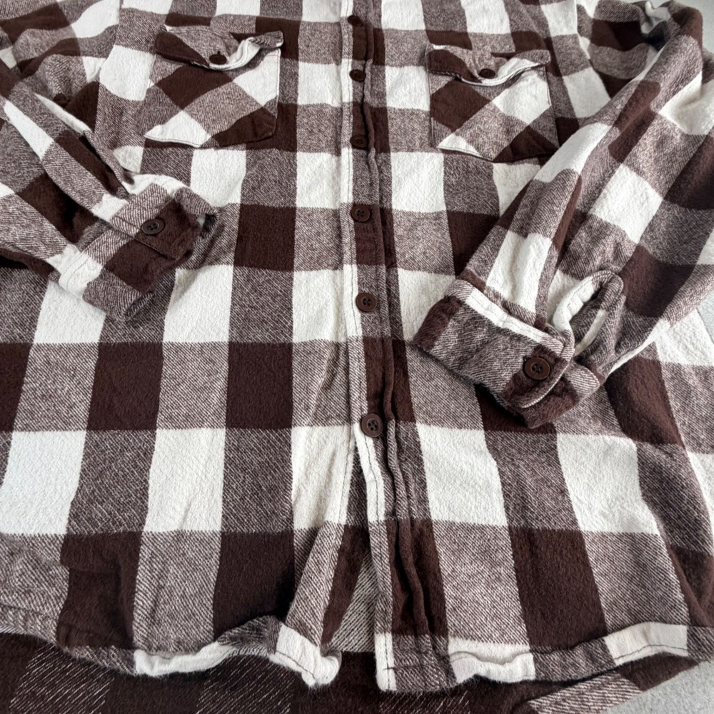 Trail Crest Buffalo Plaid‎ Flannel Shirt Brown White Workwear Mens Size XL Vtg - Picture 4 of 10